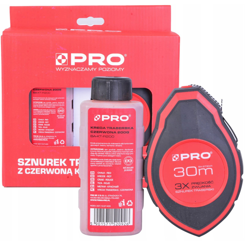 Sznurek traserski 30m + kreda czerwona TOLSEN